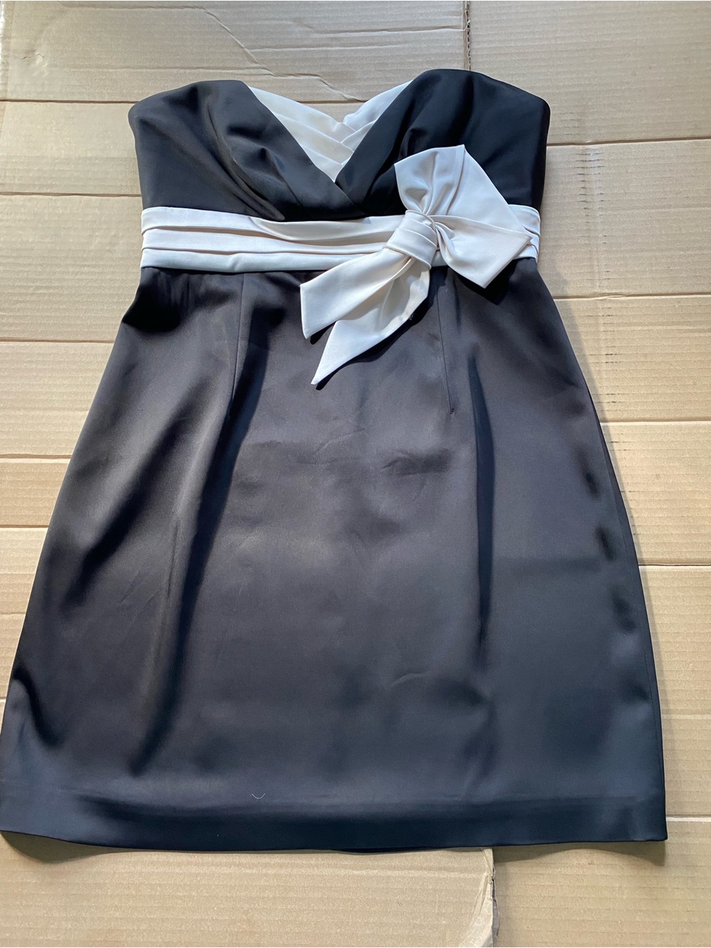 BCBGMaxAzria Black Strapless Cocktail Dress with White Sash Bow